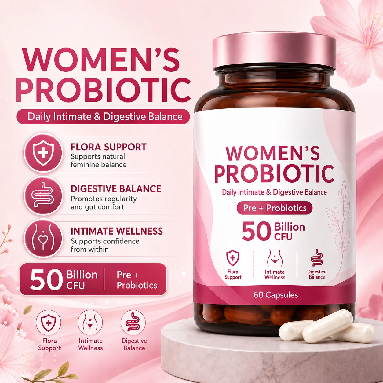 Greenpie OEM Probiotics Women Capsules Gut Health Naturally Vaginal Health Mood Emotional Wellness Probiotics Capsules