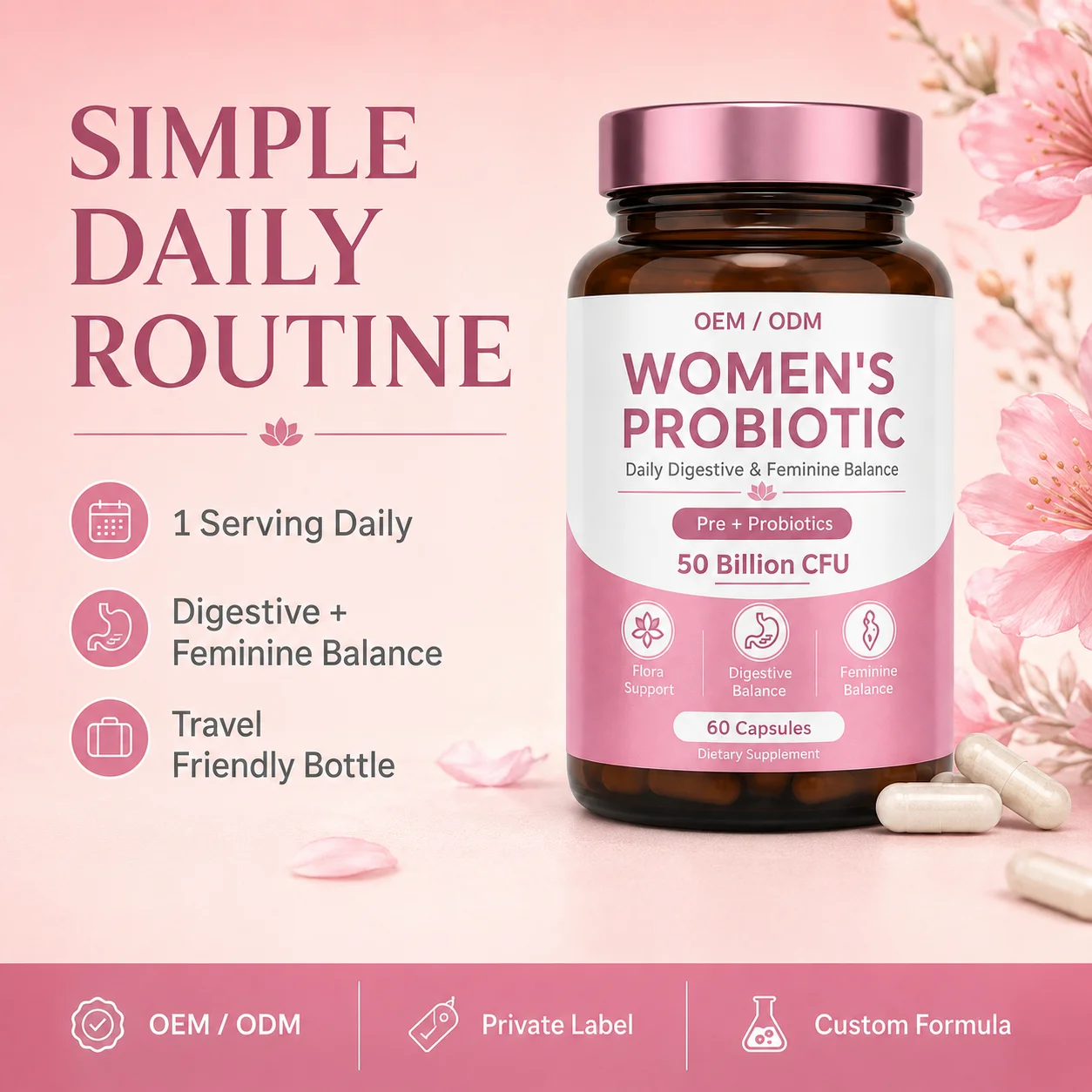 Greenpie Private Label OEM Women's Probiotic Capsules Prebiotic Vaginal Probiotics Capsules Supplement