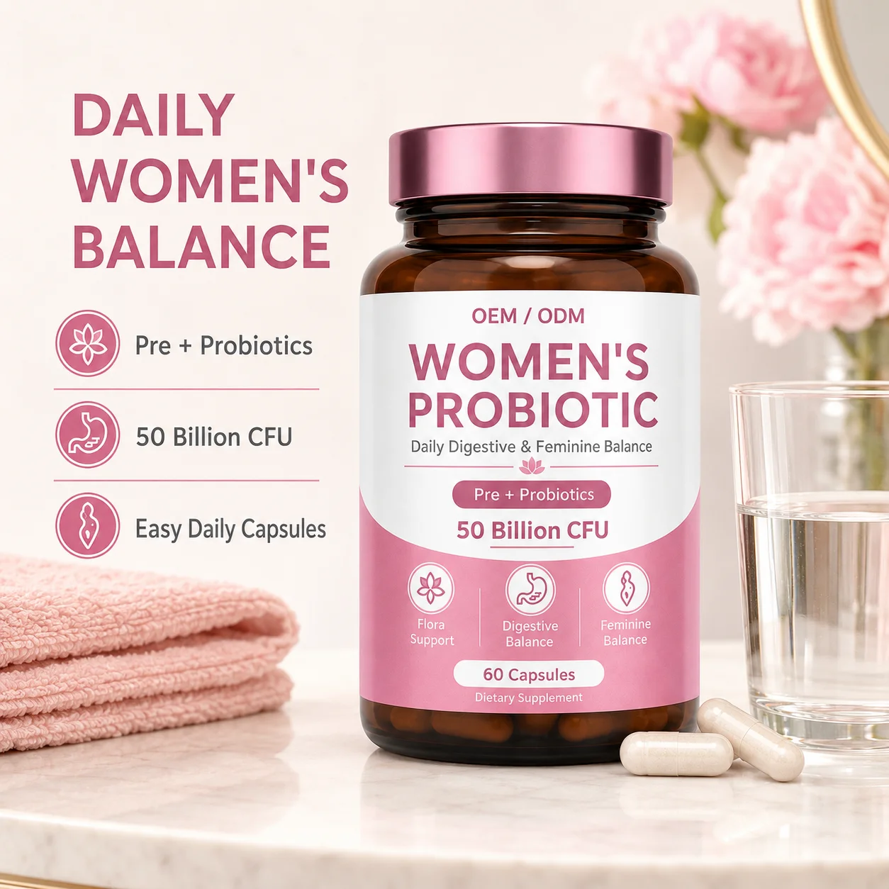 Greenpie Private Label OEM Women's Probiotic Capsules Prebiotic Vaginal Probiotics Capsules Supplement