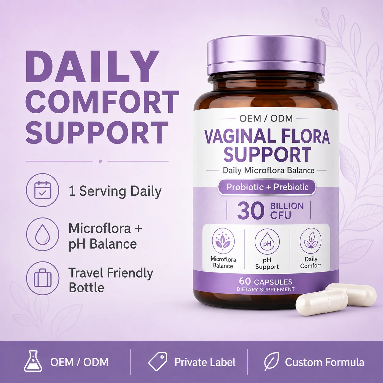 Greenpie OEM Womens Probiotic Capsules Vaginal Health Odor Control pH Balance Yeast Vaginal Flora Support Capsules