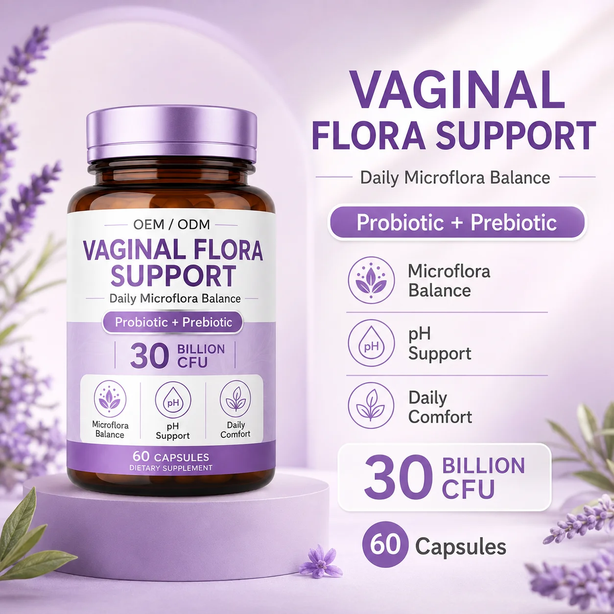 Greenpie OEM Womens Probiotic Capsules Vaginal Health Odor Control pH Balance Yeast Vaginal Flora Support Capsules