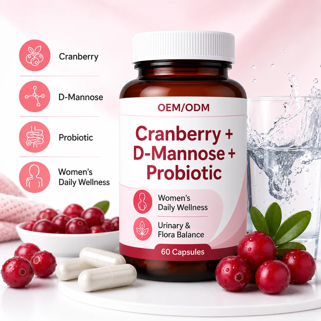 Greenpie OEM Vaginal Probiotic Capsules Cranberry Prebiotics D-Mannose Vitamin C Support Vaginal PH Health Capsules