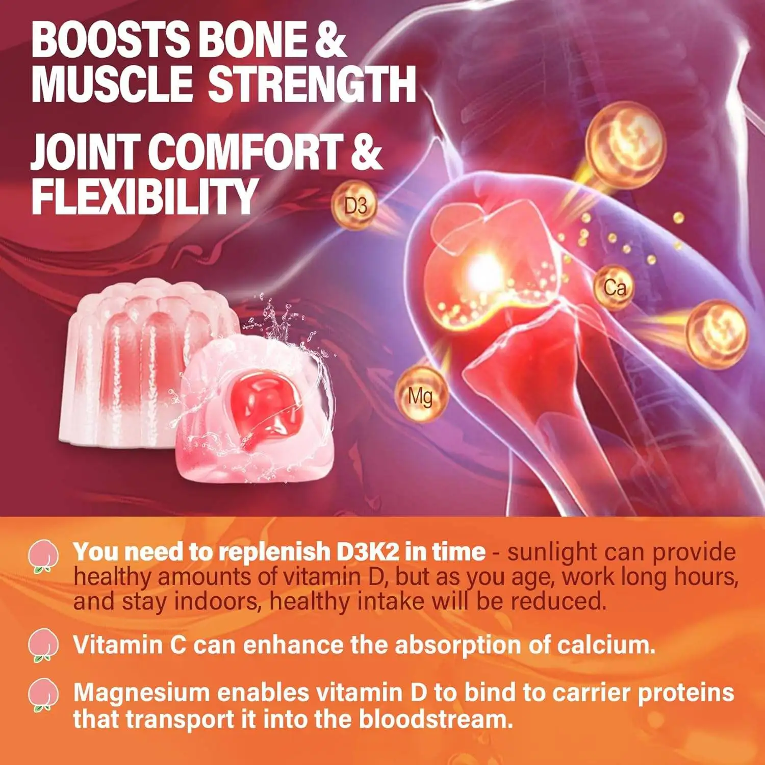 BFL Hot Sale OEM Custom Filled Gummy Healthcare Supplement D3 K2 Multivitamin Gummies for Bone Muscle Immune