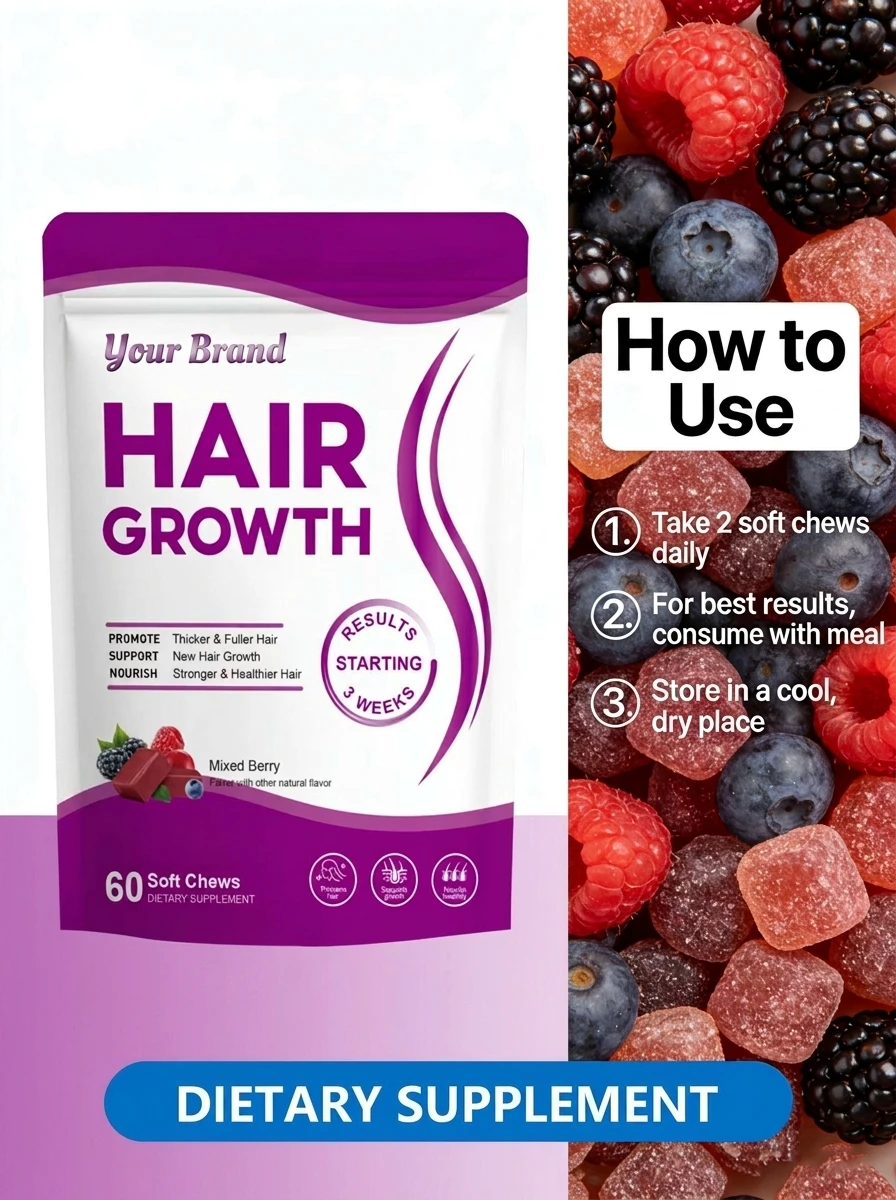 OEM ODM Private Label Nutritional Supplements New Hair Growth Gummies with Biotin Collagen Botanical Support Adult