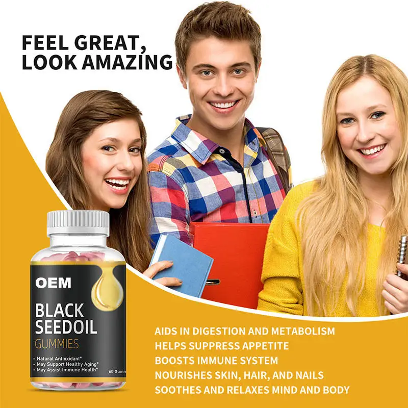 OEM Black Seed Oil Gummies Vegan Sugar Free Gomitas Gummy Candy Support Healthy Aging Nutritional Supplements