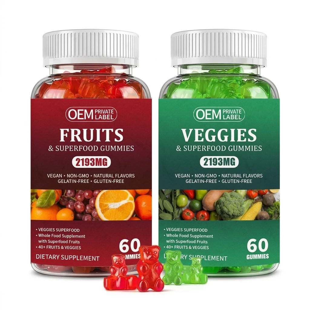 OEM Natural Vegetable and Fruit Gummy Candy Green Food Vegan Supergood Gummies for Adult Kids Private Label