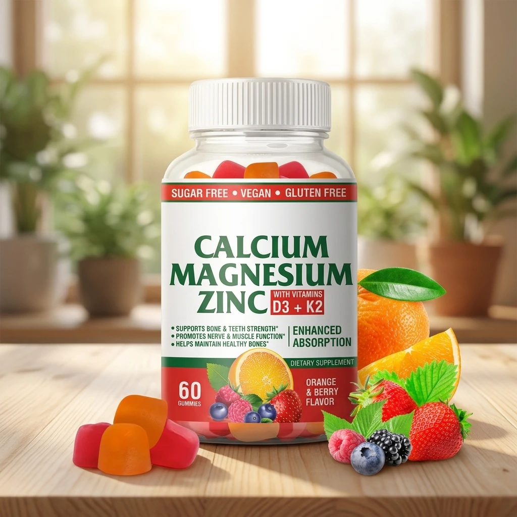 High Quality Vitamin D3 & K2 Calcium Magnesium Zinc Gummies for Kids Adult Vegan Sugar Free Gummies Candy OEM
