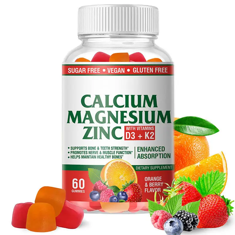 High Quality Vitamin D3 & K2 Calcium Magnesium Zinc Gummies for Kids Adult Vegan Sugar Free Gummies Candy OEM