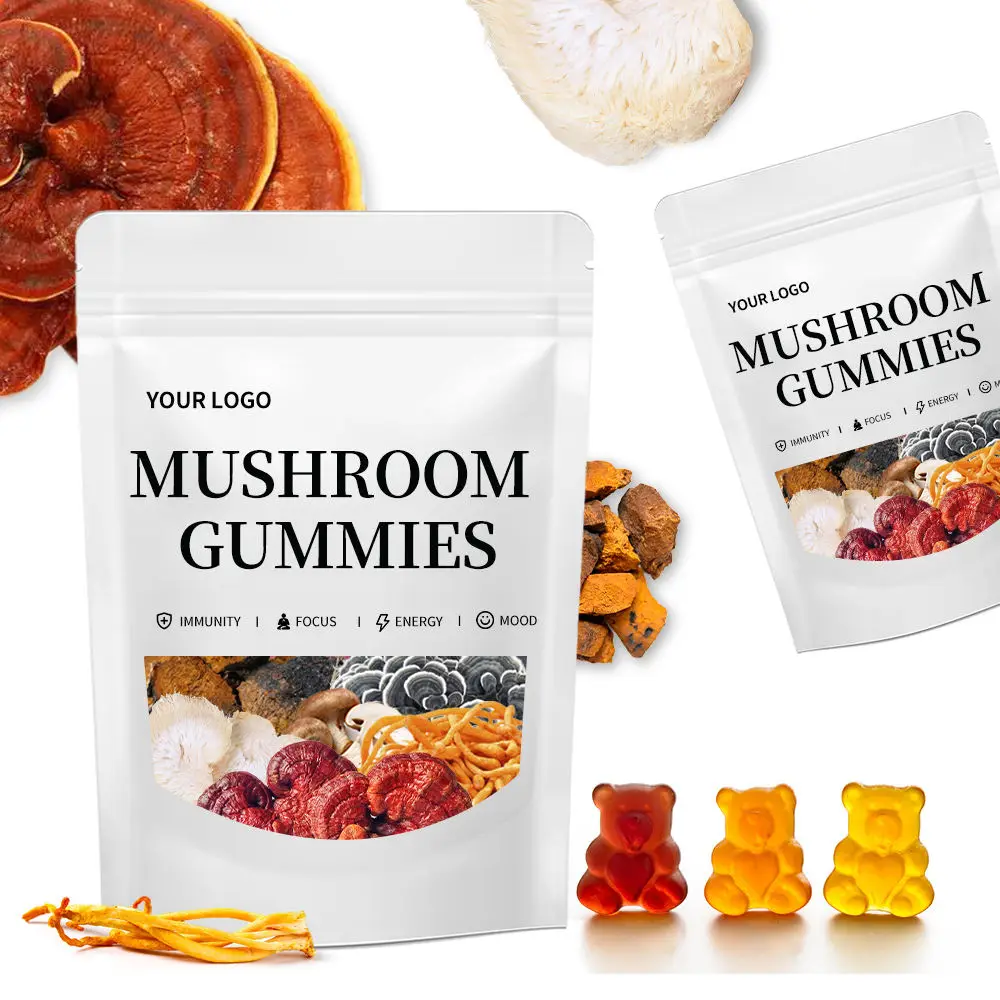 OEM ODM Private Label Mushroom Gummies Herbal Energy Supplement for Adult Vegan Sugar Free Gummy Support Energy Daily Candy Bulk