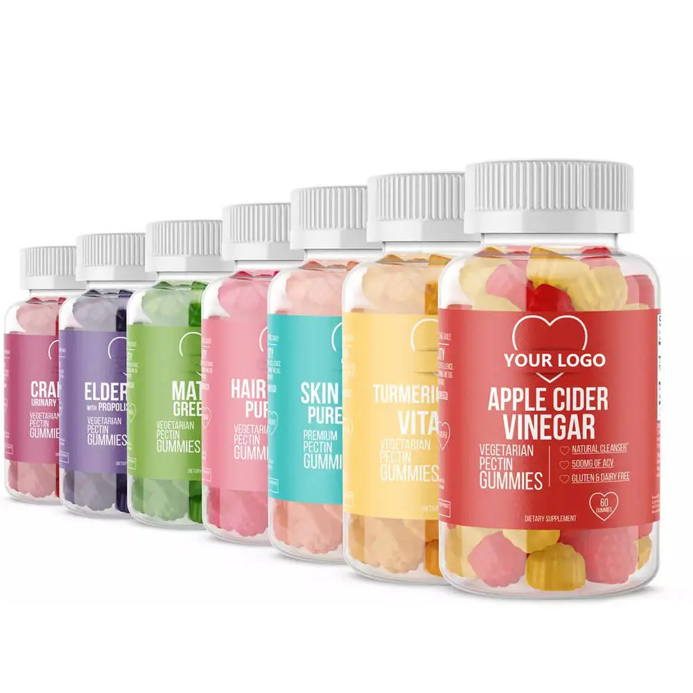 Private Label Apple Cider Vinegar Gummies Dietary Supplement Skin Hair Health Support Beauty Gummies with Biotin Vitamin