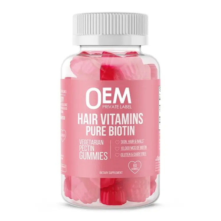 Private Label Apple Cider Vinegar Gummies Dietary Supplement Skin Hair Health Support Beauty Gummies with Biotin Vitamin