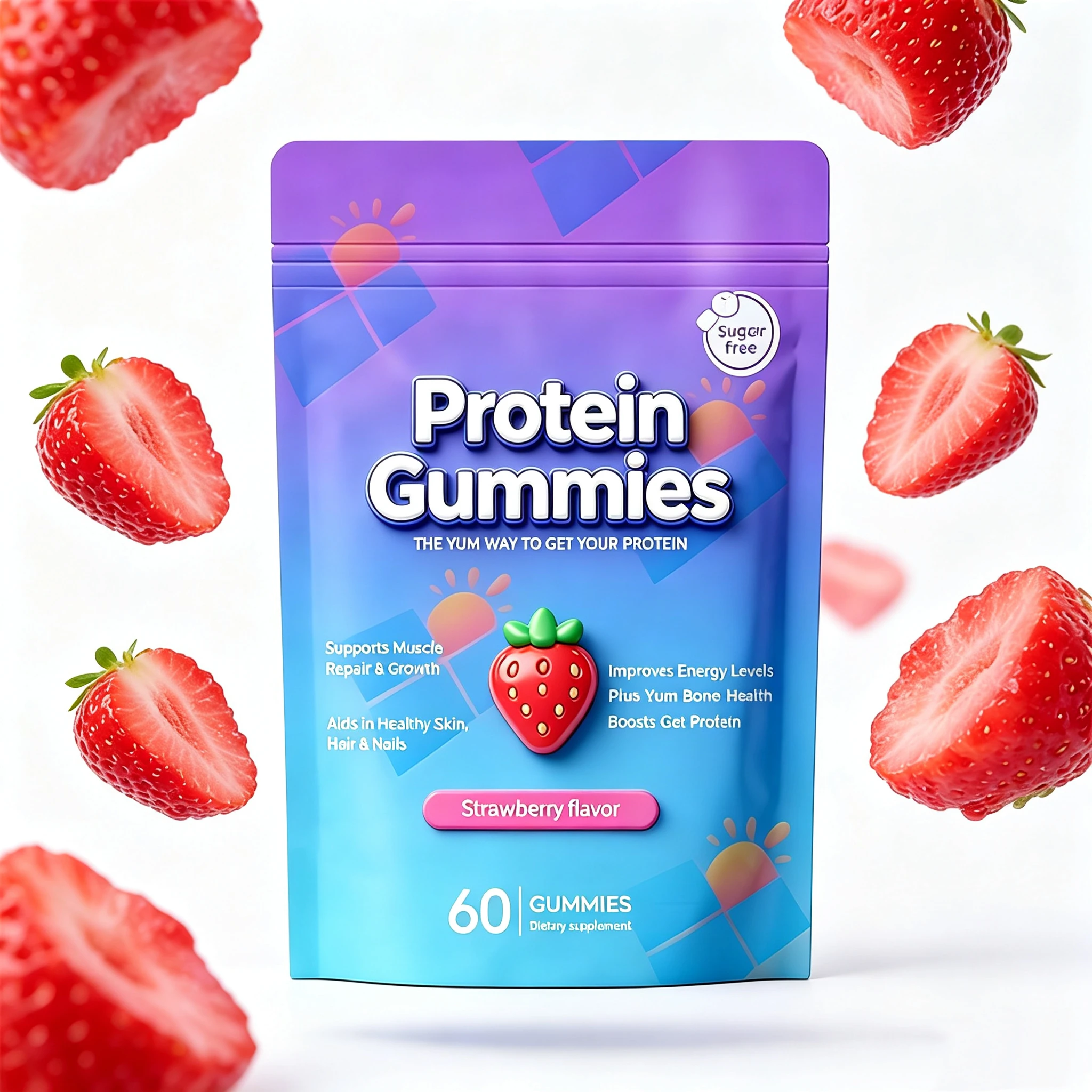 OEM Sugar Free Protein Gummies for Adult Muscle Repair & Growth Skin Hair Nail Health Supports Functional Food Gummies