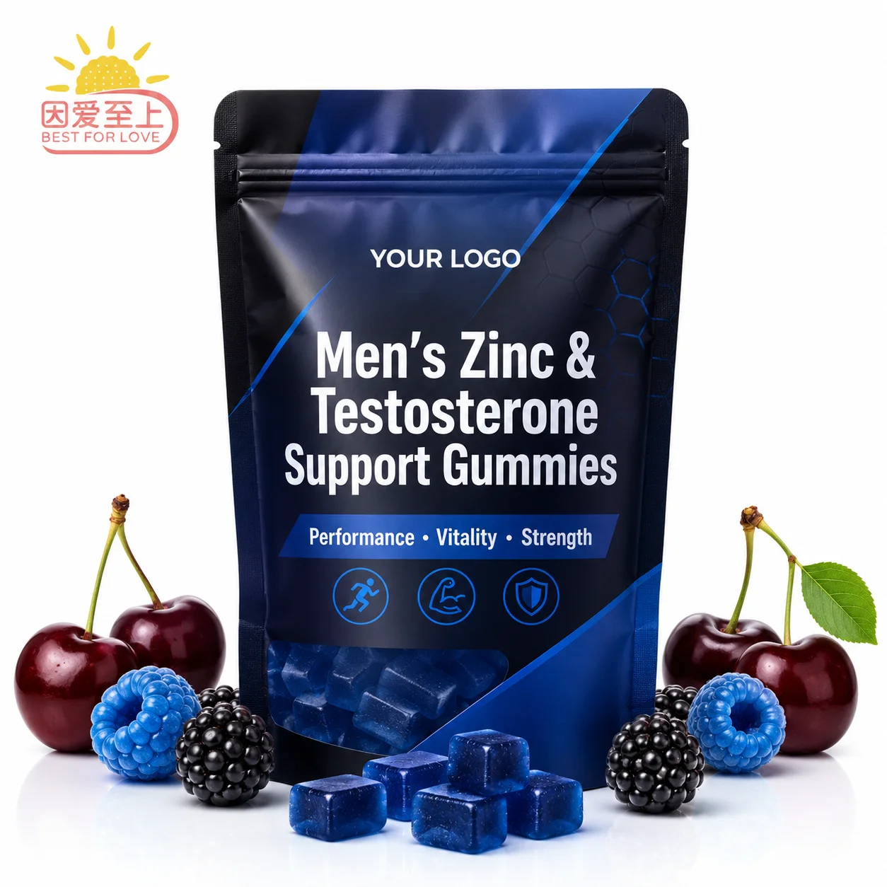 OEM Men's Zinc & Multivitamin Gummies with Vitamin D3 Muscle Build Strength Support Gummies Male Vitality Supplement