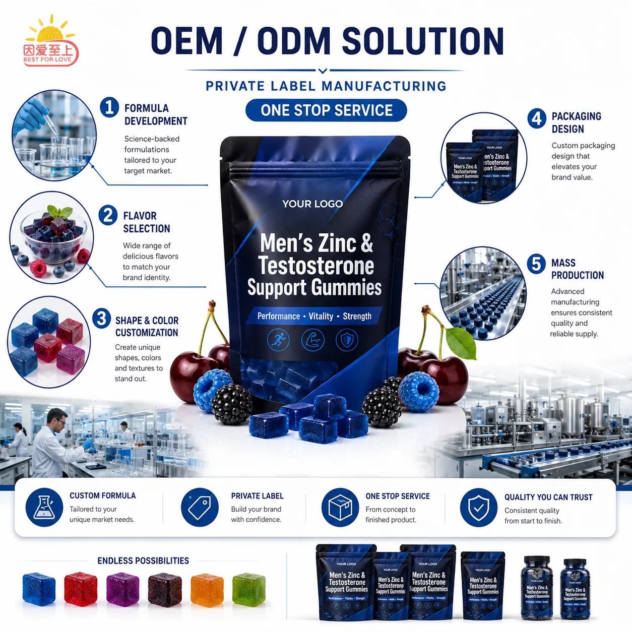 OEM Men's Zinc & Multivitamin Gummies with Vitamin D3 Muscle Build Strength Support Gummies Male Vitality Supplement