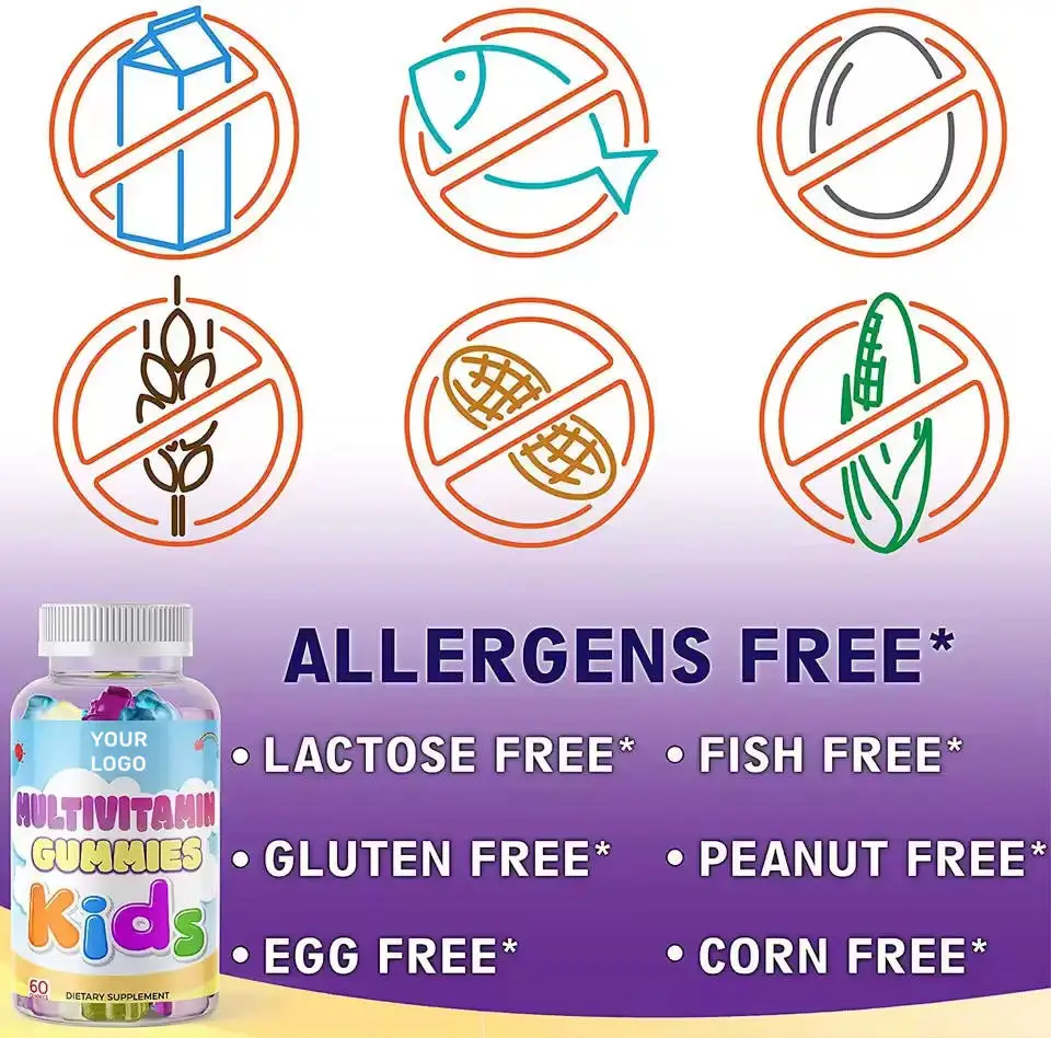 Wholesale Customization Kid Multivitamin Gummies Gluten Free Various Shape & Flavor Gummy Candy Supplements