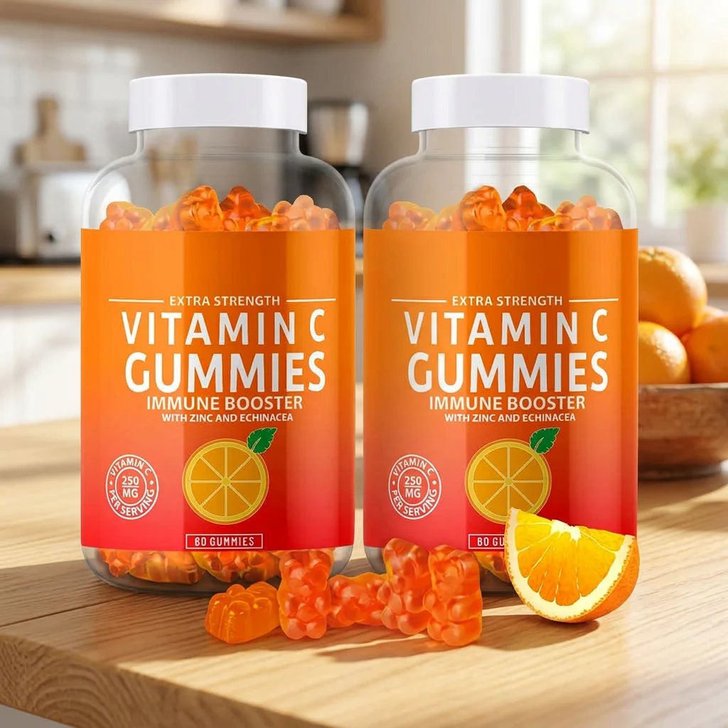 OEM/ODM Health Vitamin C Gummies Orange Flavor Immune Booster Vitamin C Gummies with Zinc for Kids Adult