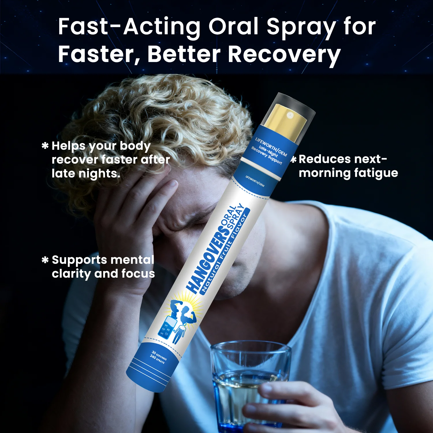 LIFEWORTH Alcohol Breakdown Liver Support Hangovers Oral Spray Supplement with Choline L-Cysteine