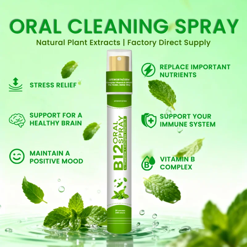 LIFEWORTH Enhance Energy Vitamin B12 Complex Liquid Oral Spray Mental Health Focus Support