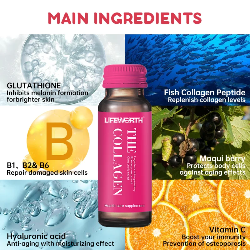 LIFEWORTH Collagen Hyaluronic Acid Berry Oral Liquid with Vitamin C