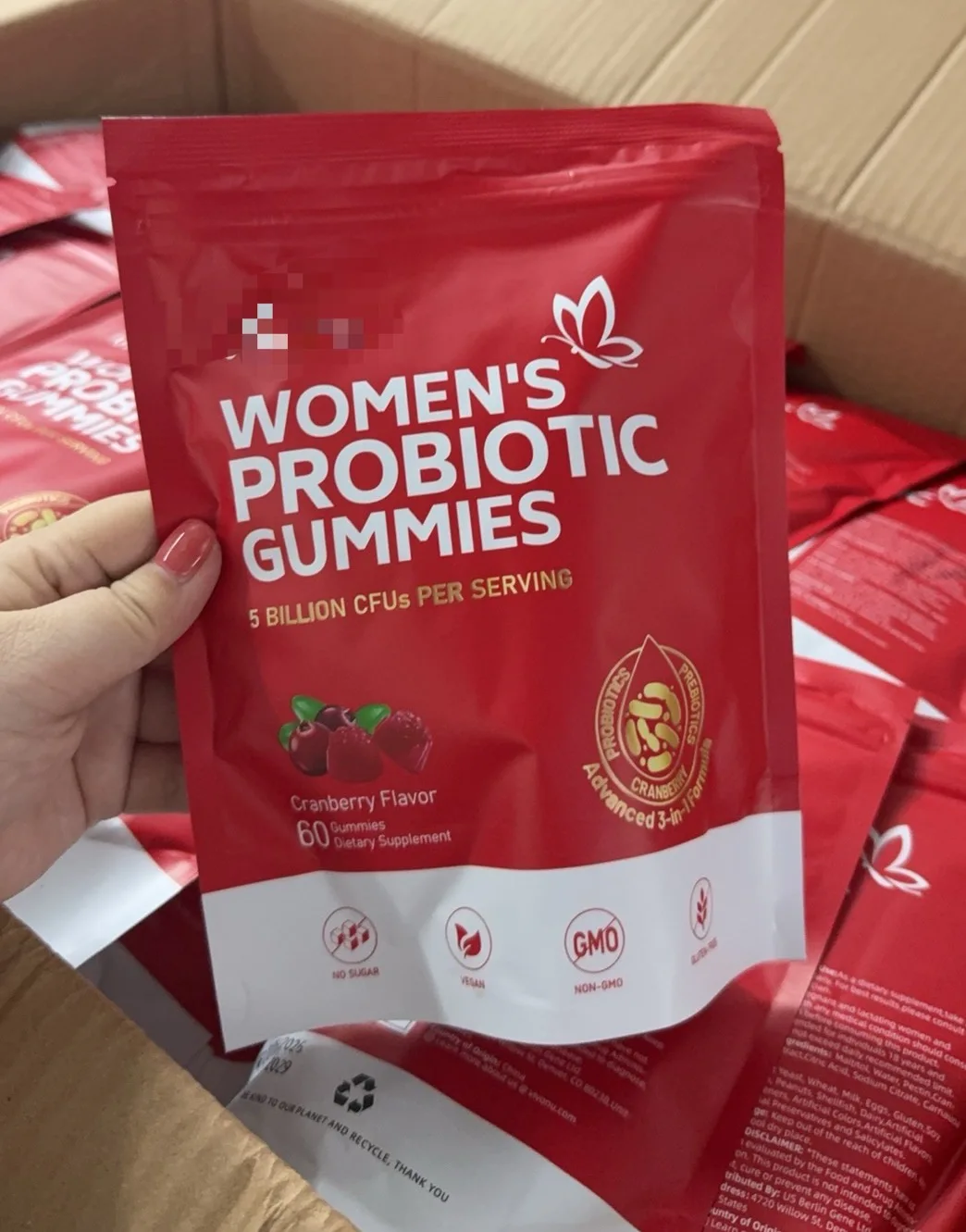Women's Probiotic Gummies Cranberry Flavor 60 Count 5 Billion CFUs Sugar-Free Vegan Non-GMO