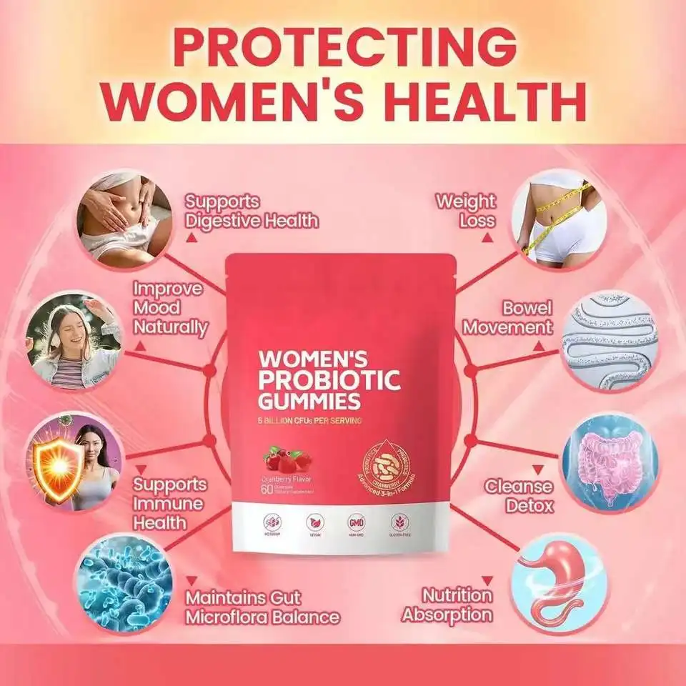 Women's Probiotic Gummies Cranberry Flavor 60 Count 5 Billion CFUs Sugar-Free Vegan Non-GMO