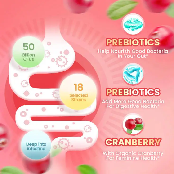 Women's Probiotic Gummies Cranberry Flavor 60 Count 5 Billion CFUs Sugar-Free Vegan Non-GMO