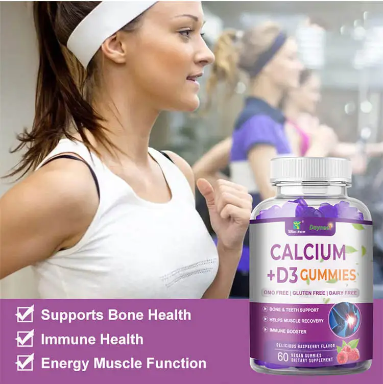 Private Label Organic Calcium Vitamin Vegan D3 Gummies Bone Strength Nutritional Supplements 2 Year Shelf Life 1-2 Gummies Per