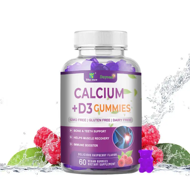 Private Label Organic Calcium Vitamin Vegan D3 Gummies Bone Strength Nutritional Supplements 2 Year Shelf Life 1-2 Gummies Per