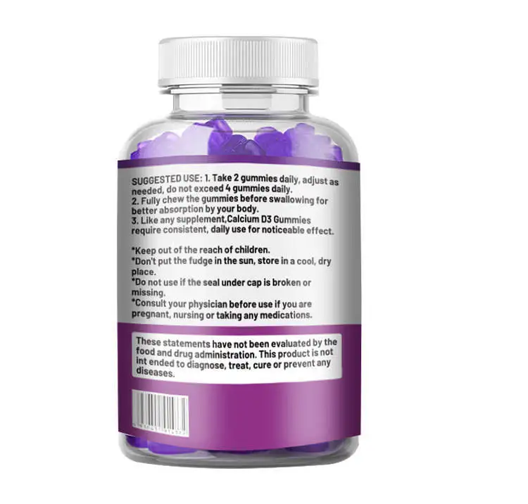 Private Label Organic Calcium Vitamin Vegan D3 Gummies Bone Strength Nutritional Supplements 2 Year Shelf Life 1-2 Gummies Per