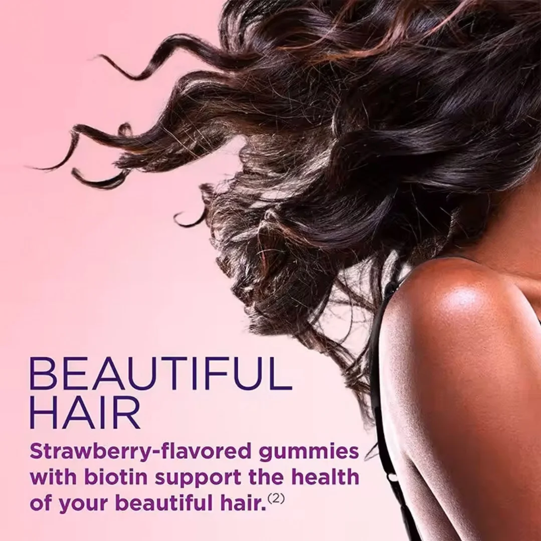 Factory Ready Ship Label Strawberry Flavor Biotin Nail Skin Growth Bear Gummy Hair Vitamins 2 Year Shelf Life Stock Customizable