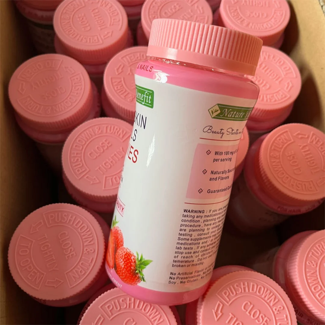 Factory Ready Ship Label Strawberry Flavor Biotin Nail Skin Growth Bear Gummy Hair Vitamins 2 Year Shelf Life Stock Customizable