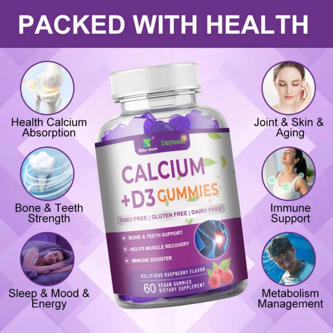 Daynes Calcium D3 Gummies 60 Vegan Raspberry Flavor Bone Teeth Support Immune Boost Adults Dietary Supplement
