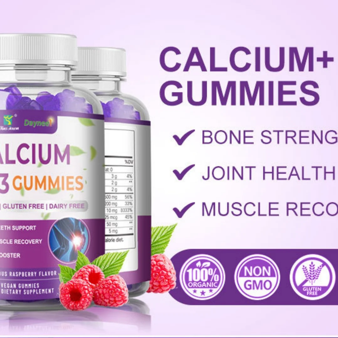 Daynes Calcium D3 Gummies 60 Vegan Raspberry Flavor Bone Teeth Support Immune Boost Adults Dietary Supplement