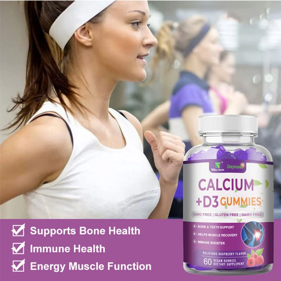 Daynes Calcium D3 Gummies 60 Vegan Raspberry Flavor Bone Teeth Support Immune Boost Adults Dietary Supplement