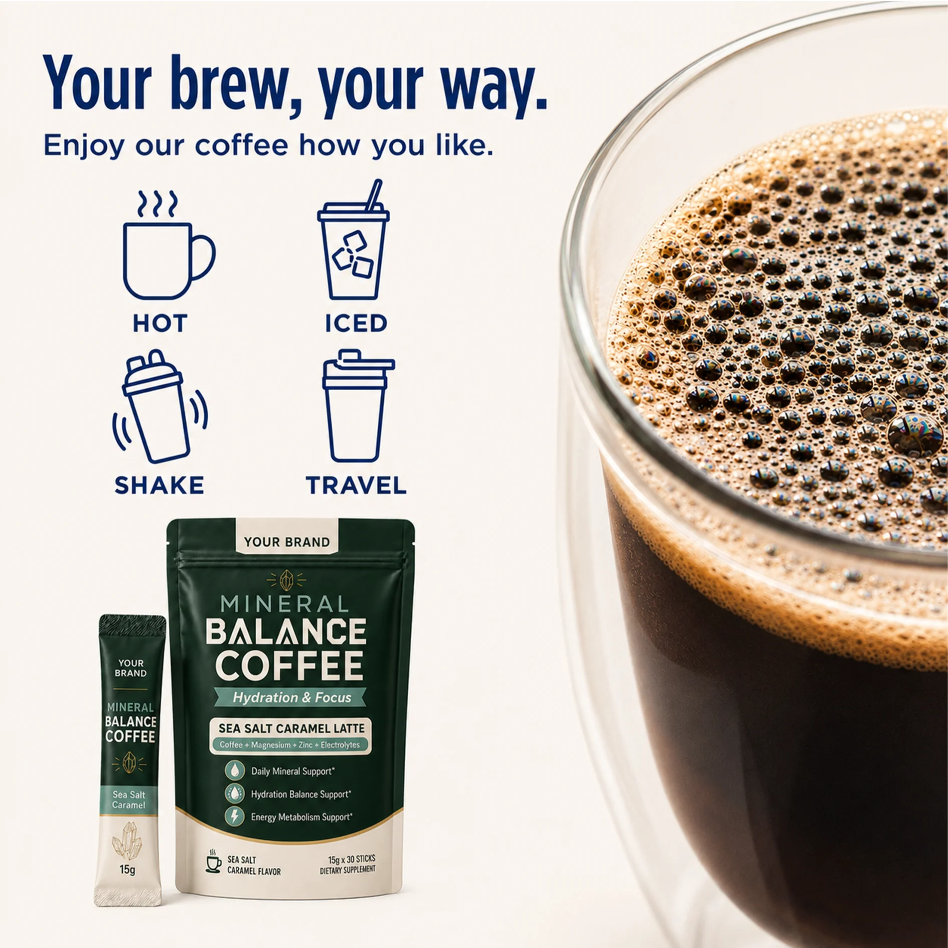 Electrolyte Mineral Balance Coffee Powder Supplement to Replenish Essential Minerals Support Hydration & Steady Daily Energy