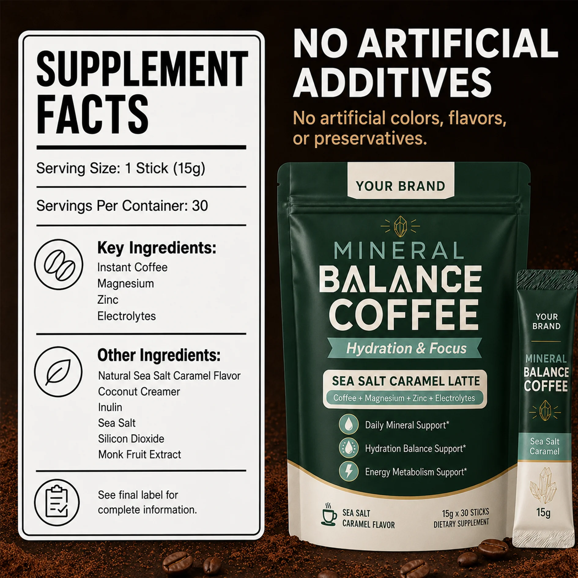 Electrolyte Mineral Balance Coffee Powder Supplement to Replenish Essential Minerals Support Hydration & Steady Daily Energy