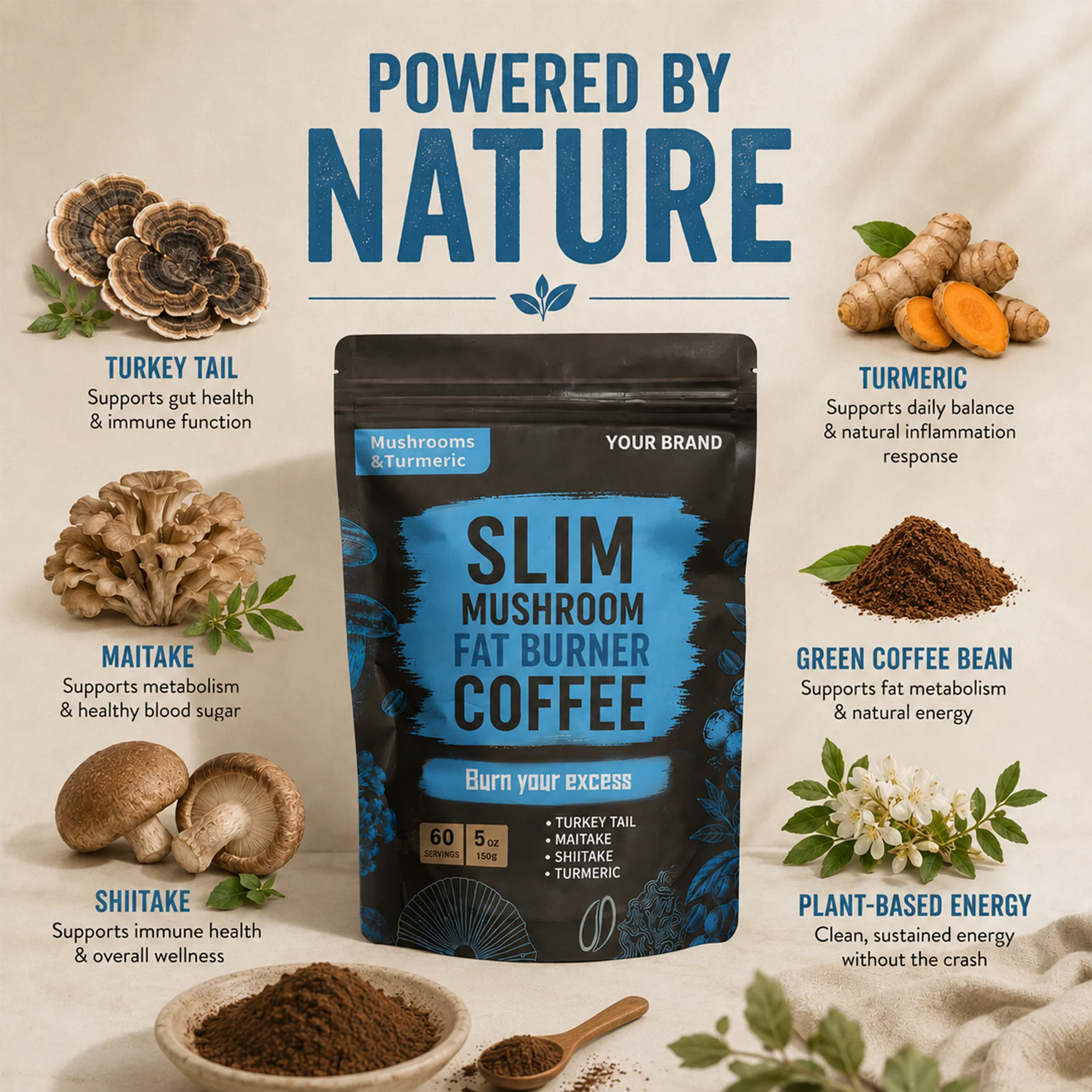 Mushroom Instant Coffee Supplement with Shiitake & Maitake Extracts for Support Weight Loss Management Products