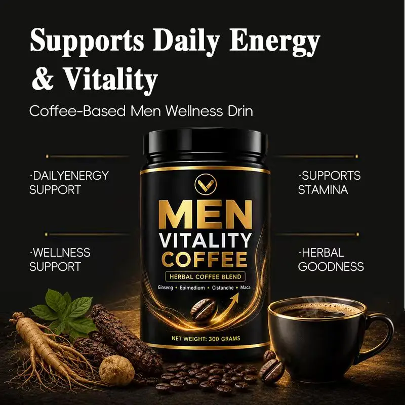 OEM Adult Men's Natural Herbal Coffee Powder Maca Ginseng Epimedium Extract Supplement Supports Male Stamina Vitality Daily