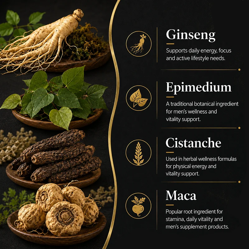 OEM Adult Men's Natural Herbal Coffee Powder Maca Ginseng Epimedium Extract Supplement Supports Male Stamina Vitality Daily