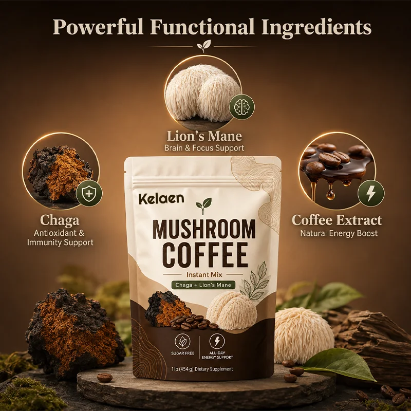 Premium Mushroom Coffee Powder with Lion's Mane Natural Gentle Supplement for Sustained Balanced Energy & Sharp Mental Clarity
