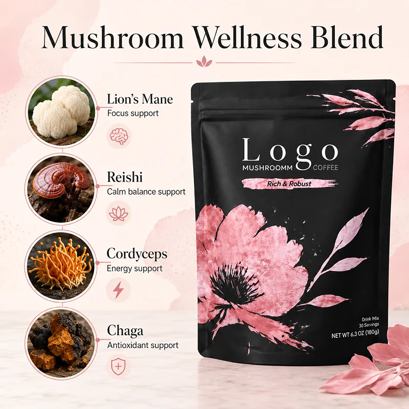 Functional Mushroom Coffee Mix Powder Rich Flavor Wellness Mushroom Blend Instant Coffee for Support Focus Easy Routine