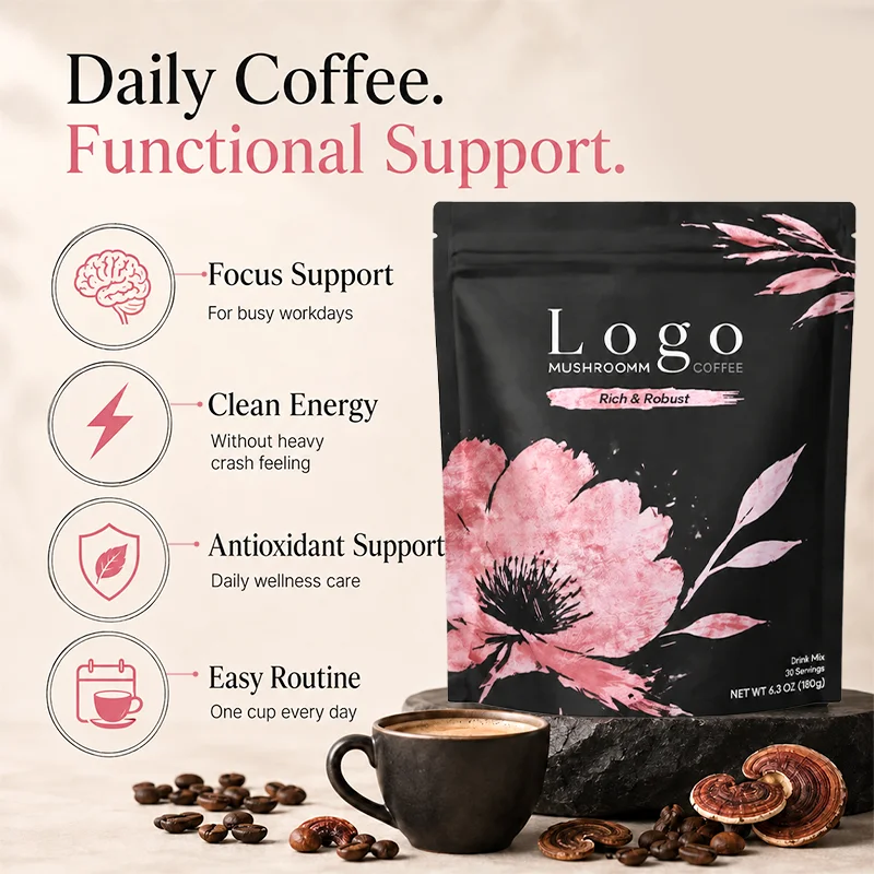 Functional Mushroom Coffee Mix Powder Rich Flavor Wellness Mushroom Blend Instant Coffee for Support Focus Easy Routine