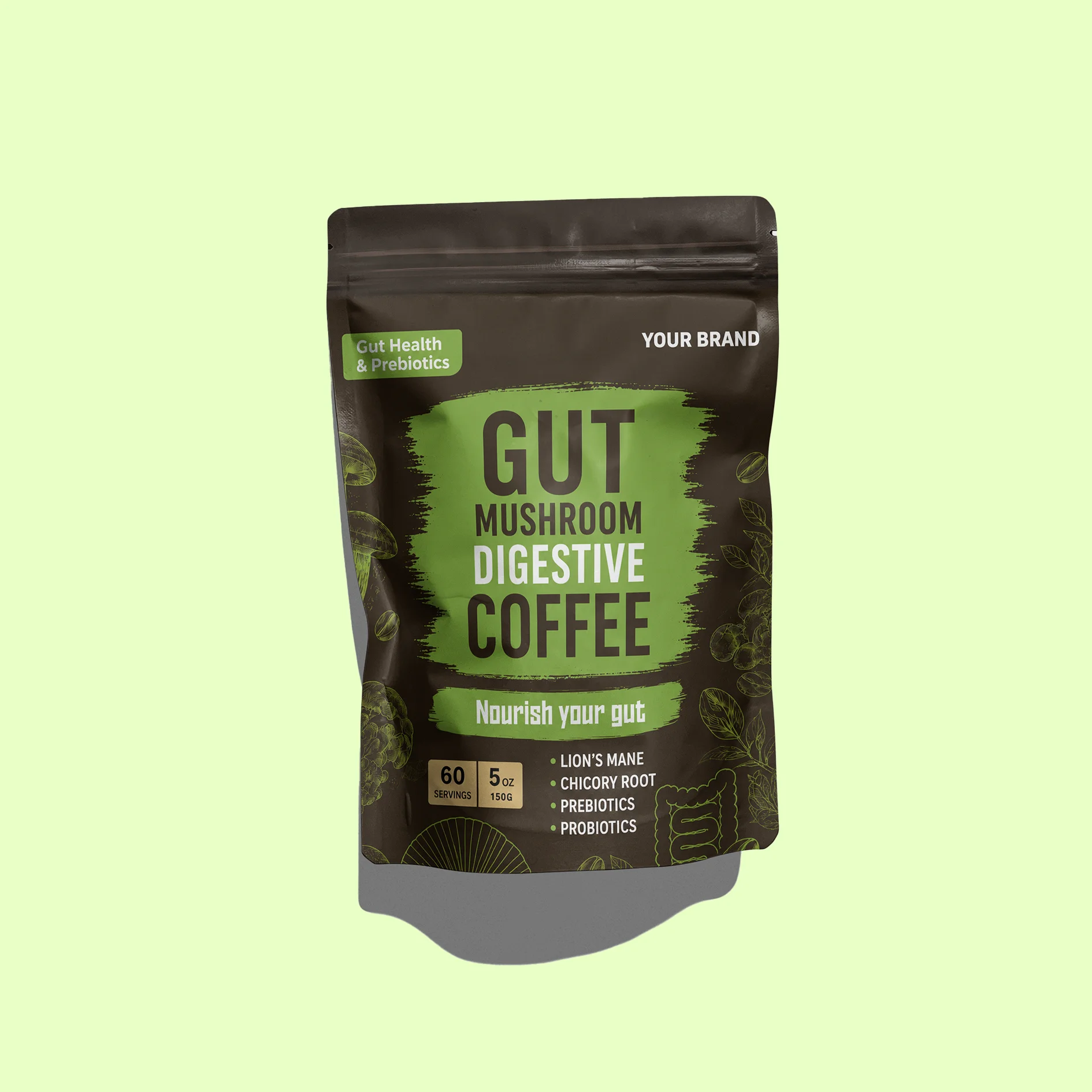 Prebiotic Probiotic Gut Health Mushroom Instant Coffee Powder Supplement Support Gut Immune Health Smooth Digestion 150g