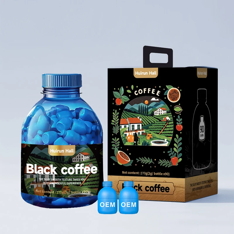 OEM Private Label Premium Grade Instant Black Arabica Coffee Powder Low Sugar Bitter Taste 3g*90 Bottle Customizable Packaging