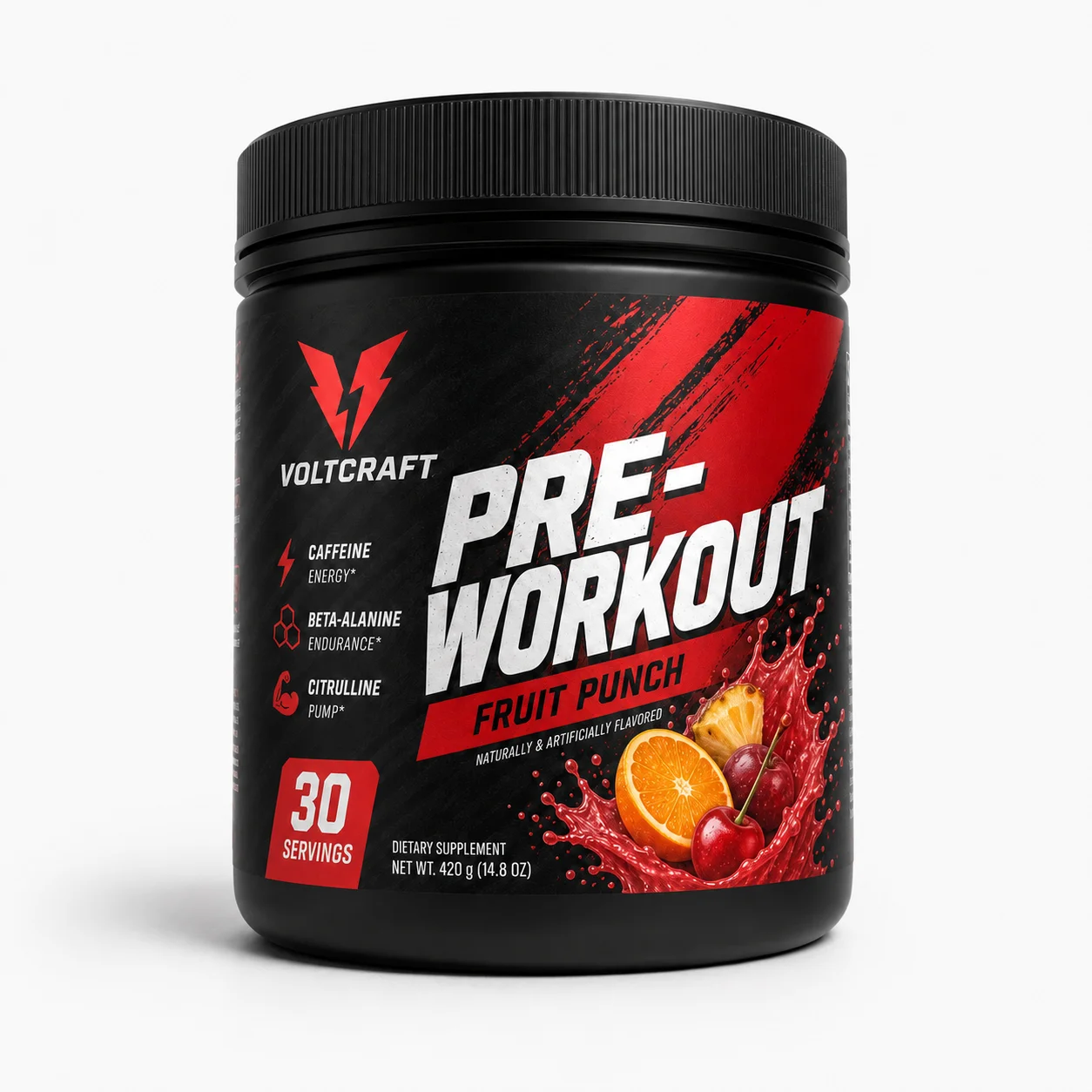 OEM ODM Pre Workout Powder Fruit Punch Energy Supplement with Caffeine Beta Alanine Citrulline 30 Servings