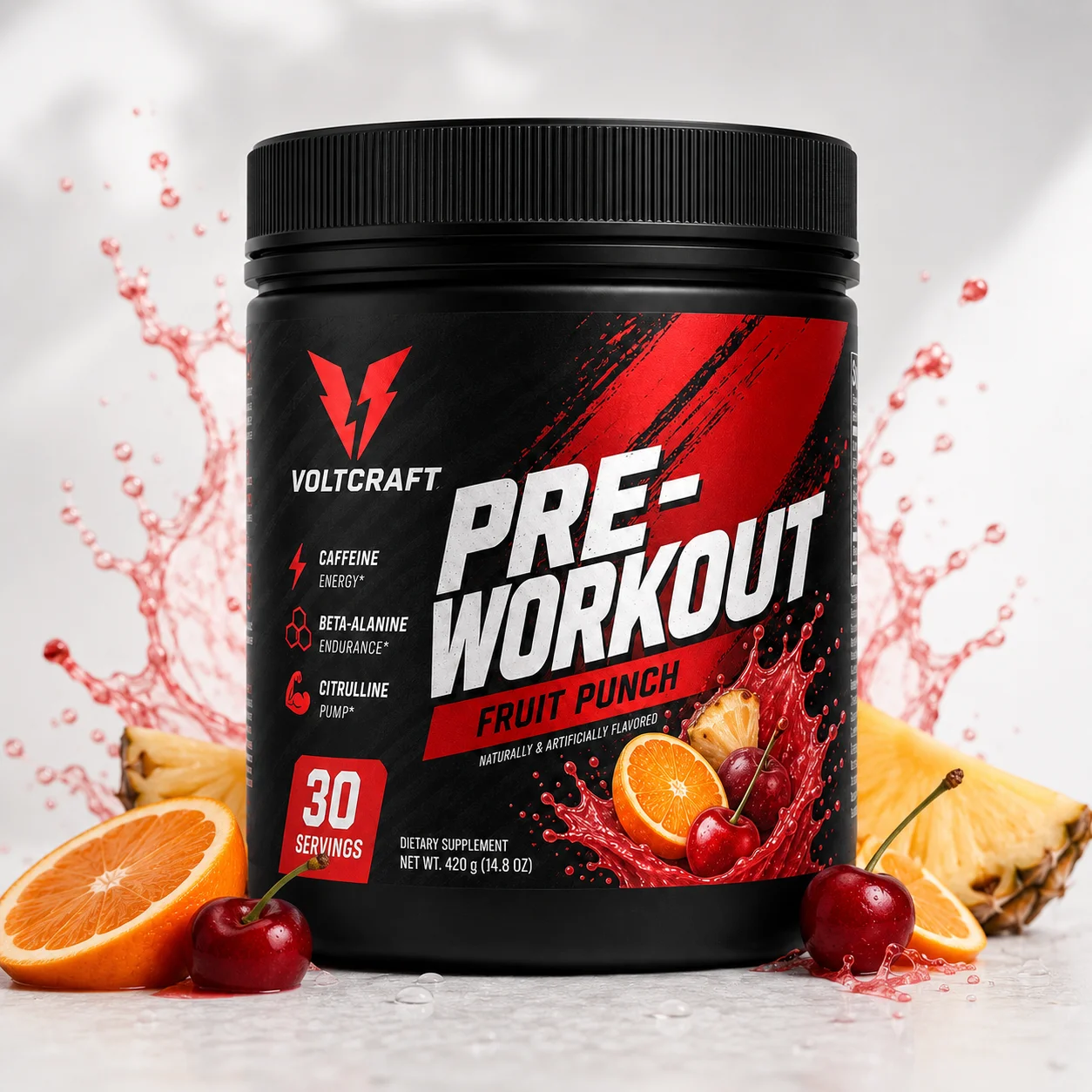 OEM ODM Pre Workout Powder Fruit Punch Energy Supplement with Caffeine Beta Alanine Citrulline 30 Servings