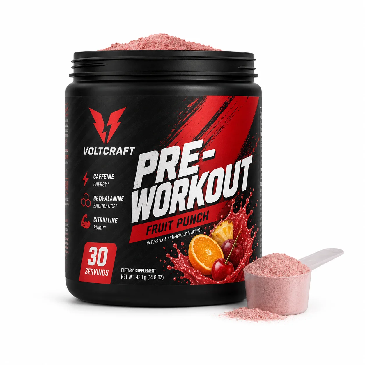 OEM ODM Pre Workout Powder Fruit Punch Energy Supplement with Caffeine Beta Alanine Citrulline 30 Servings