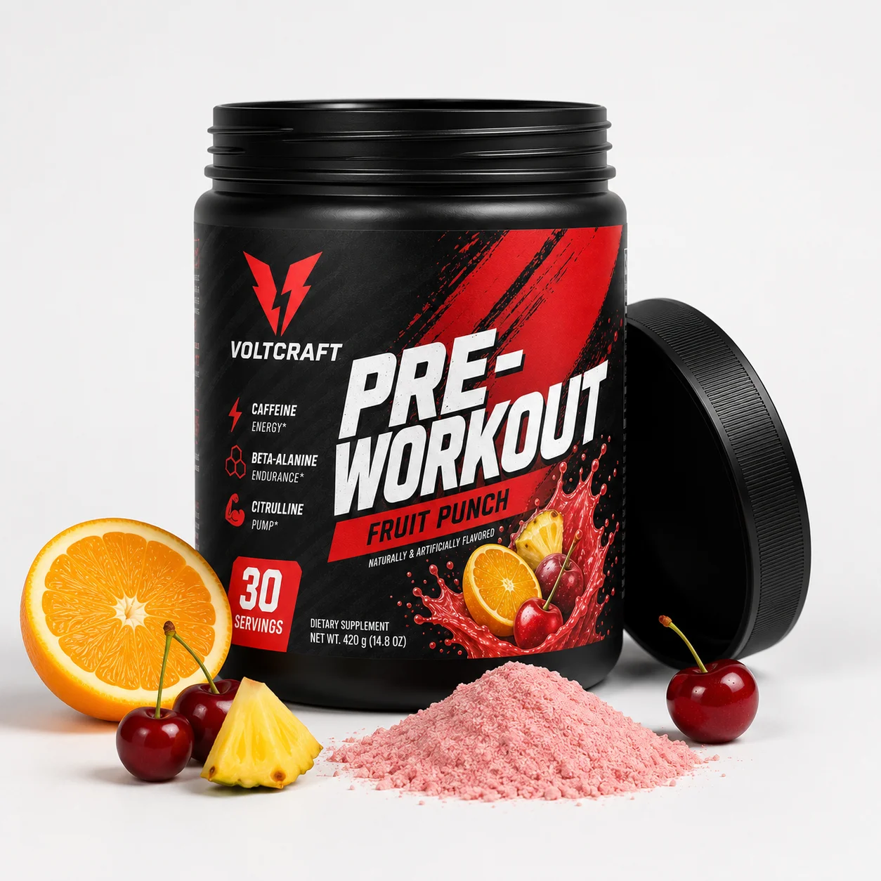 OEM ODM Pre Workout Powder Fruit Punch Energy Supplement with Caffeine Beta Alanine Citrulline 30 Servings