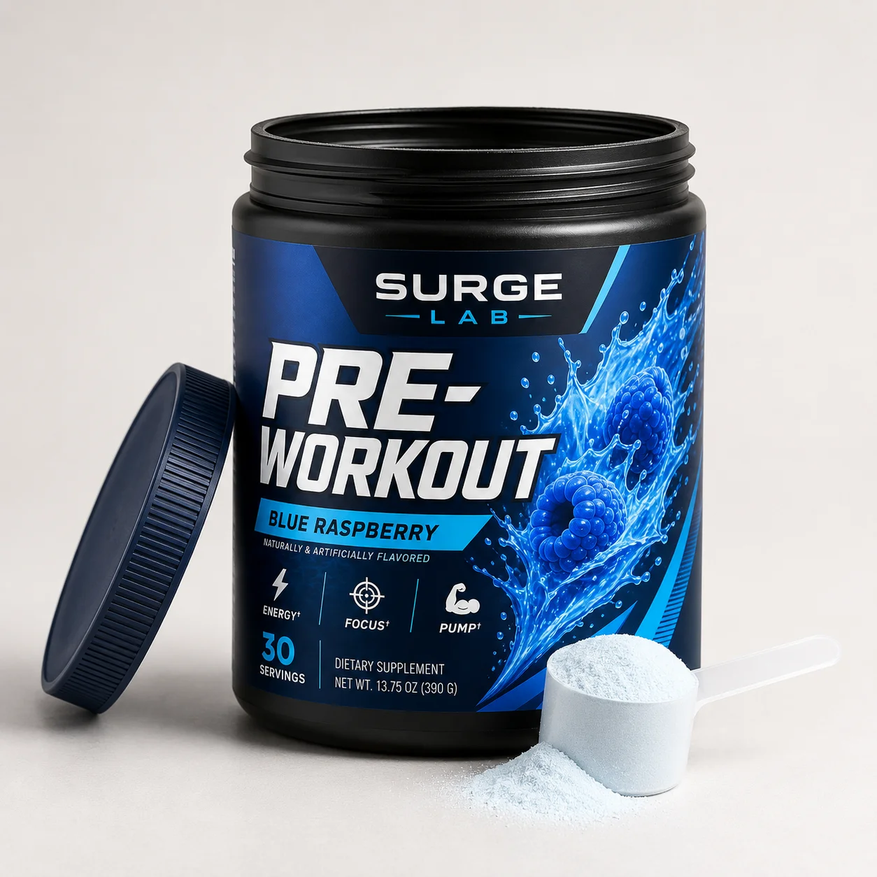 OEM ODM Blue Raspberry Pre Workout Powder Energy Focus Pump Supplement 30 Servings Private Label Sports Nutrition