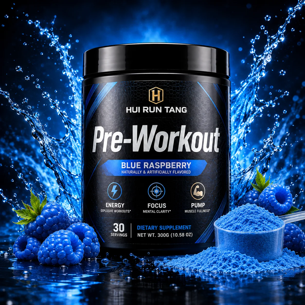 OEM Private Label Blue Raspberry Pre Workout Powder Energy Focus Pump Sports Nutrition Supplement 30 Servings